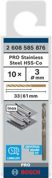 PRO Stainless Steel HSS-Co burgija za metal 3×33×61 mm, 10 kom 2608585876