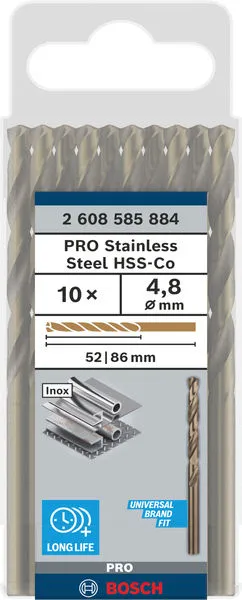 PRO Stainless Steel HSS-Co burgija za metal 4,8×52×86 mm, 10 kom 2608585884