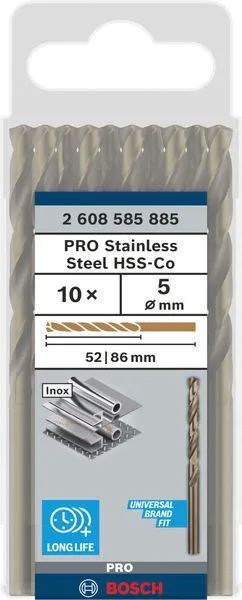 PRO Stainless Steel HSS-Co burgija za metal 5×52×86 mm, 10 kom 2608585885