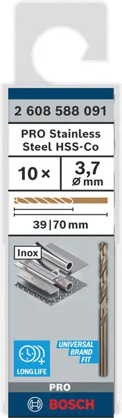 PRO Stainless Steel HSS-Co spiralna burgija, 3,7×39×70 mm, 10 kom. 2608588091