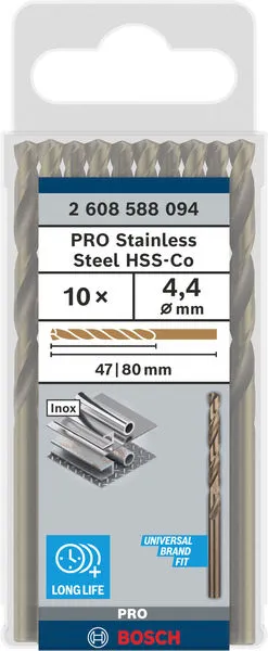 PRO Stainless Steel HSS-Co spiralna burgija, 4,4×47×80 mm, 10 kom. 2608588094