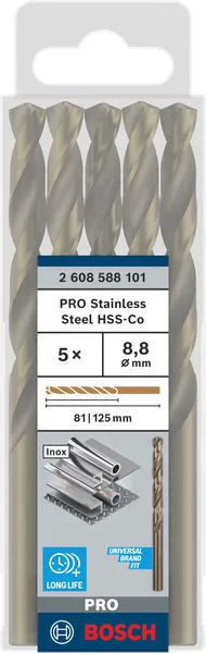 PRO Stainless Steel HSS-Co spiralna burgija, 8,8×81×125 mm, 5 kom. 2608588101