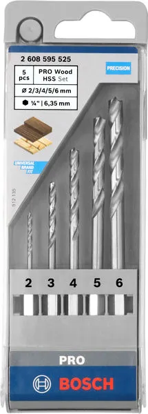 Set PRO Wood HSS spiralnih burgija za drvo 5 kom 2608595525