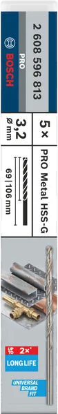 PRO Metal HSS-G spiralna burgija velike dužine, 3,2×69×106 mm, 5 kom. 2608596813
