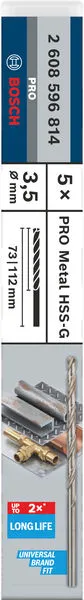 PRO Metal HSS-G spiralna burgija velike dužine, 3,5×73×112 mm, 5 kom. 2608596814