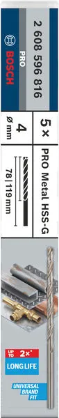 PRO Metal HSS-G spiralna burgija velike dužine 4×78×119 mm, 5 kom 2608596816