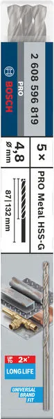 PRO Metal HSS-G spiralna burgija velike dužine, 4,8×87×132 mm, 5 kom. 2608596819