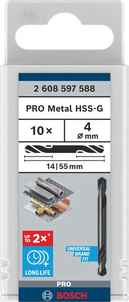 PRO Metal HSS-G dvostrana spiralna burgija 4×14×55 mm, 10 kom 2608597588