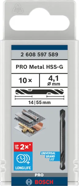 PRO Metal HSS-G dvostrana spiralna burgija, 4,1×14×55 mm, 10 kom. 2608597589
