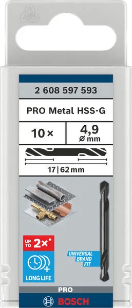 PRO Metal HSS-G dvostrana spiralna burgija, 4,9×17×62 mm, 10 kom. 2608597593