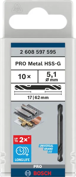 PRO Metal HSS-G dvostrana spiralna burgija, 5,1×17×62 mm, 10 kom. 2608597595