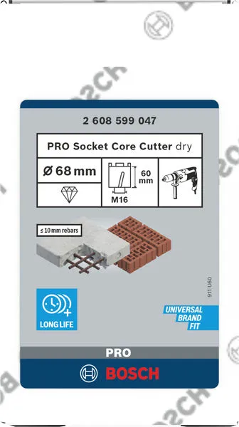 PRO Socket Dijamantska kruna za suvo bušenje betona 68×60 mm, M16 navoj 2608599047
