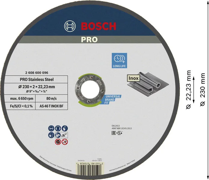 PRO Stainless Steel rezna ploča INOX 230×2×22,23 mm 2608600096