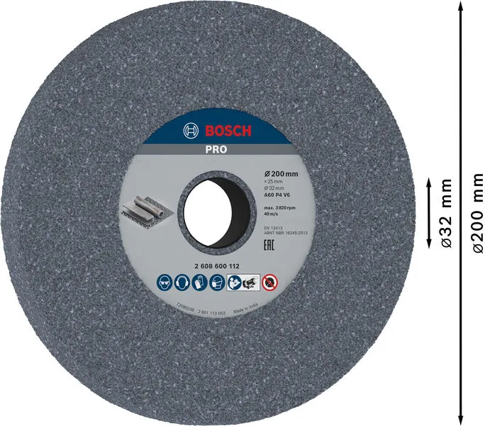 PRO Metal brusno tocilo 200×25×32 mm, G60 2608600112