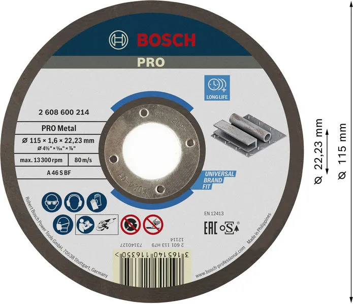 PRO Metal lepljena rezna ploča 115×1,6×22,23 mm, oSa 2608600214