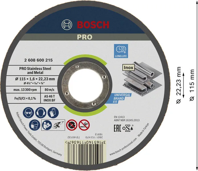 PRO Stainless Steel and Metal rezna ploča 115×1,6×22,23 mm, ravna 2608600215