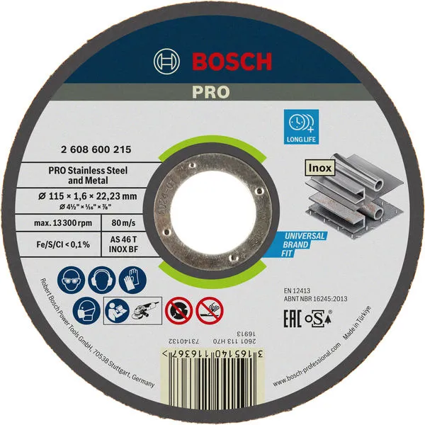Bosch PRO Stainless Steel and Metal rezna ploča 115×1,6×22,23 mm, ravna 2608600215