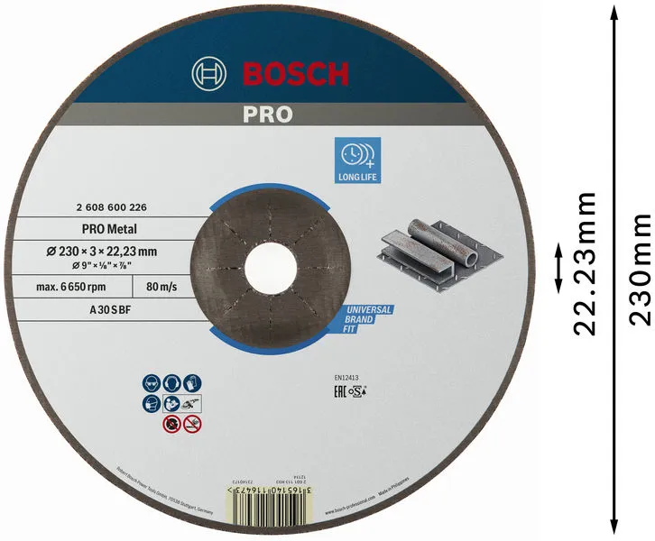 PRO Metal lepljena rezna ploča 230×3×22,23 mm, oSa 2608600226