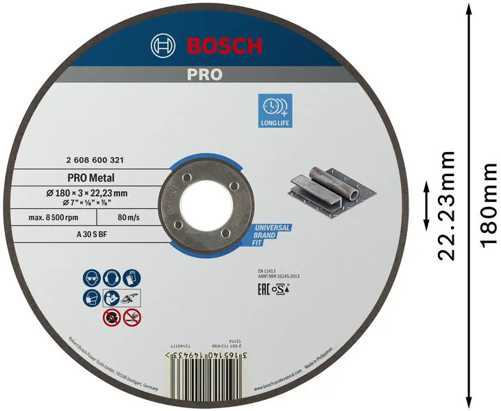 PRO Metal lepljena rezna ploča 180×3×22,23 mm, oSa 2608600321