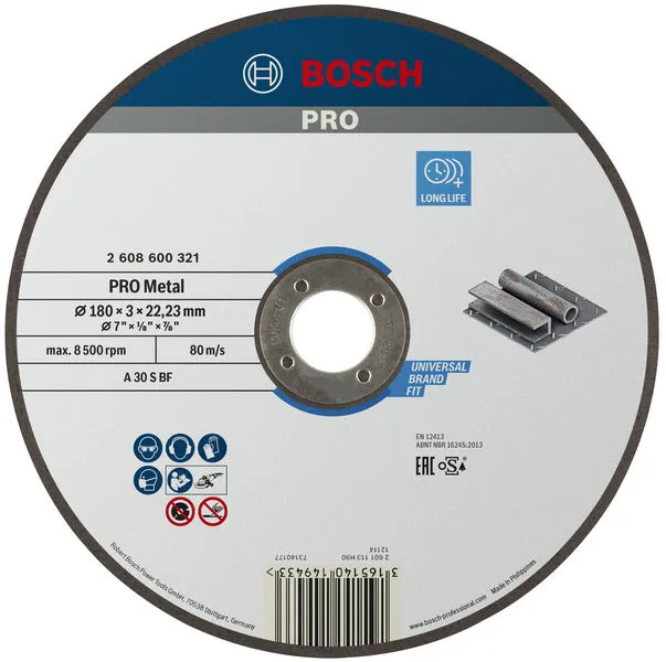 Bosch PRO Metal lepljena rezna ploča 180×3×22,23 mm, oSa 2608600321