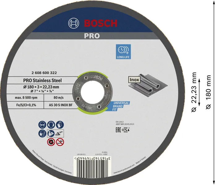 PRO Stainless Steel rezna ploča, 180×3×22,23 mm 2608600322