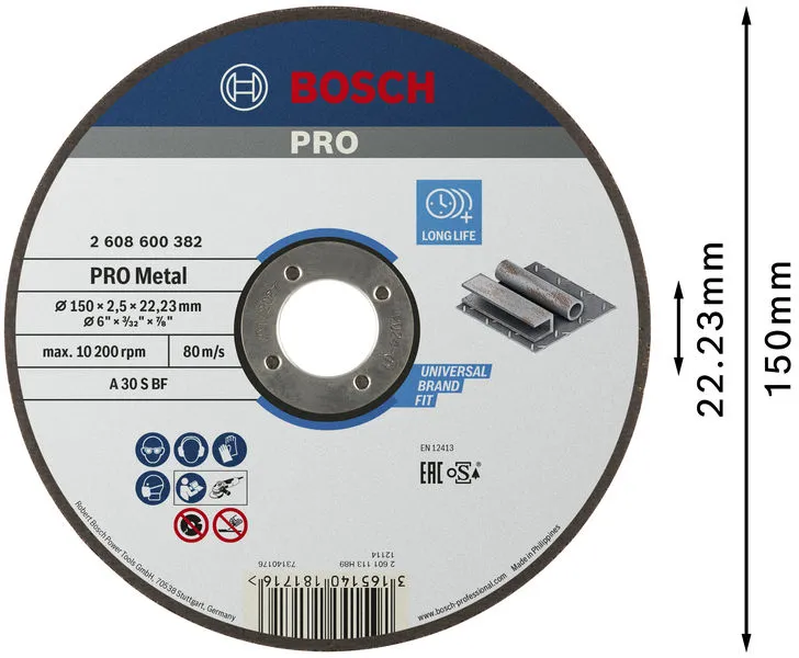 PRO Metal lepljena rezna ploča 150×2,5×22,23 mm, oSa 2608600382