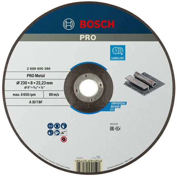 Bosch PRO Metal lepljeni brusni disk 230×8×22,23 mm 2608600386