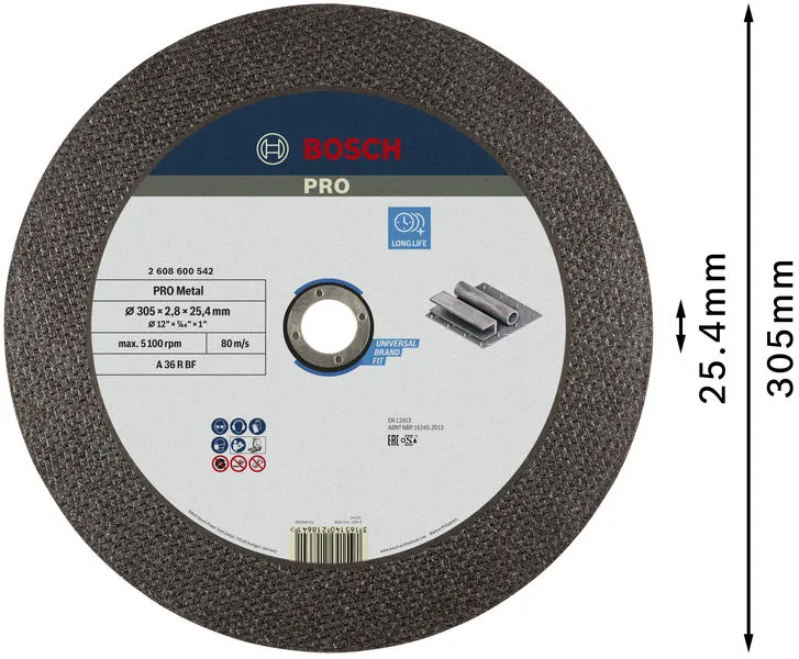 PRO Metal lepljena rezna ploča, 300×2,8×25,4 mm 2608600542