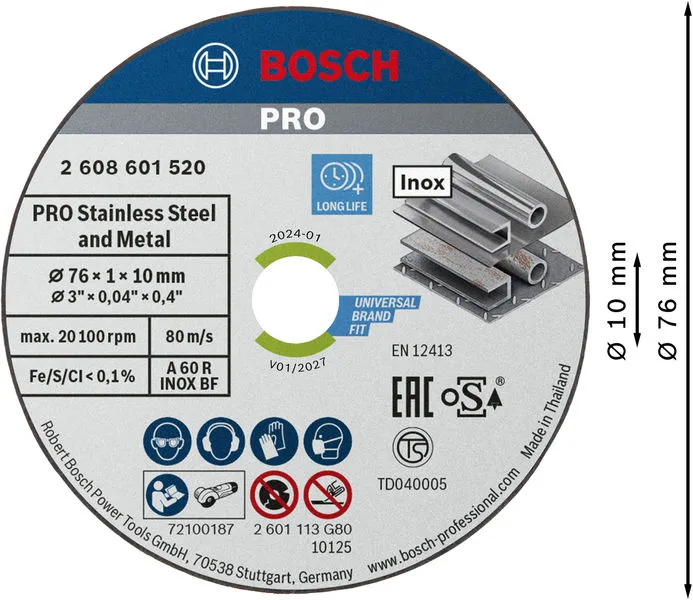 PRO Stainless Steel and Metal lepljena rezna ploča 76×1×10 mm 2608601520