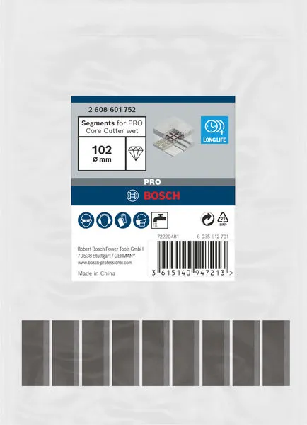 Segmenti za PRO Core Cutter wet, 102×10 mm, UNC od 1 1/4 inča, 9 kom. 2608601752