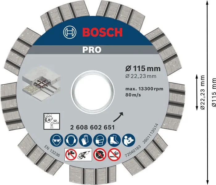 PRO Concrete dijamantska rezna ploča 115×22,23 mm 2608602651