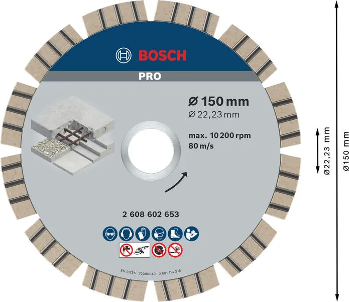 PRO Concrete dijamantska rezna ploča 150×22,23 mm 2608602653