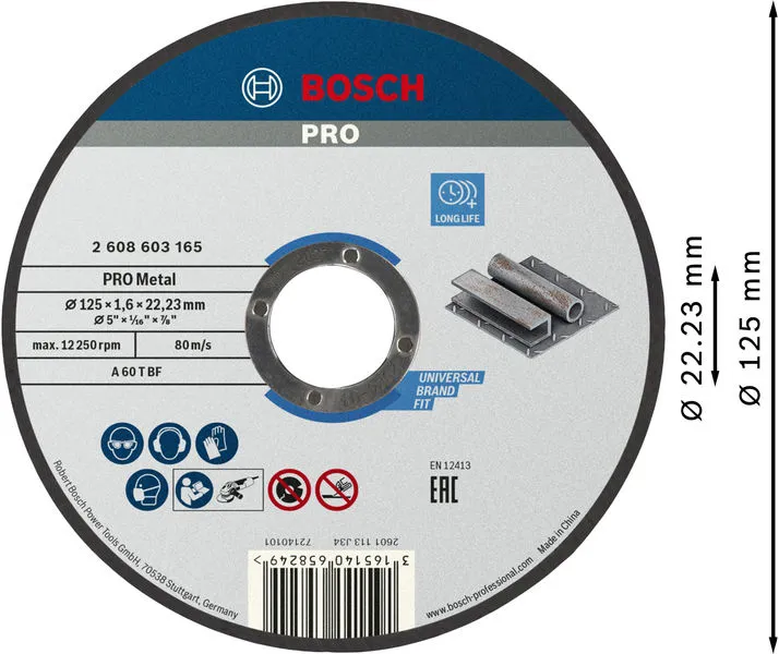 PRO Metal lepljena rezna ploča 125×1,6×22,23 mm 2608603165