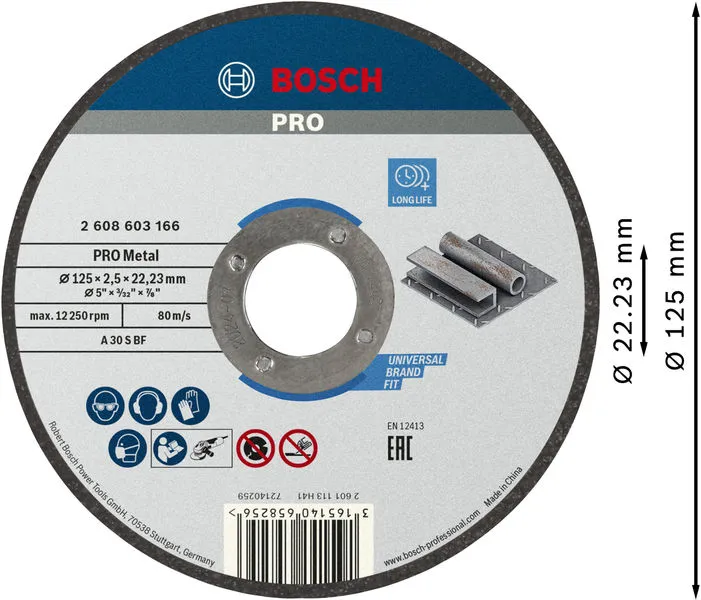 PRO Metal lepljena rezna ploča 125×2,5×22,23 mm 2608603166