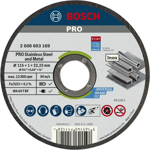 Bosch PRO Stainless Steel and Metal lepljena rezna ploča 115×1×22,23 mm, ravna 2608603169