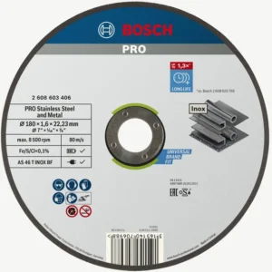 Bosch PRO Stainless Steel and Metal lepljena rezna ploča, 180×1,6×22,23 mm, ravna, oSa 2608603406