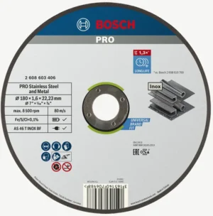 Bosch PRO Stainless Steel and Metal lepljena rezna ploča, 180×1,6×22,23 mm, ravna, oSa 2608603406