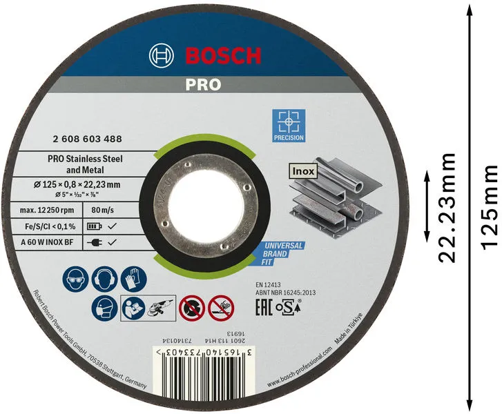 PRO Stainless Steel and Metal lepljena rezna ploča 125×0,8×22,23 mm, ravna 2608603488