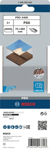 PRO X440 brusna traka, 75×480 mm, G60, 3 kom. 2608606043
