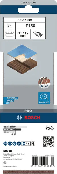PRO X440 brusna traka, 75×480 mm, G150, 3 kom. 2608606047