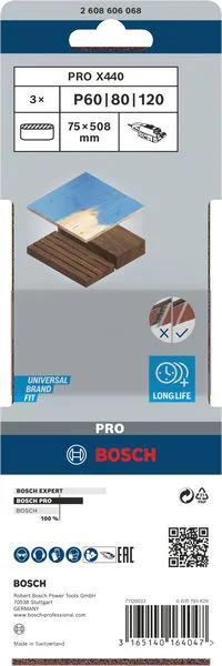 PRO X440 brusna traka 75×508 mm, G60, G80, G100, 3 kom 2608606068