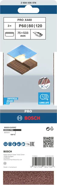 PRO X440 brusna traka 75×533 mm, G60, G80, G100, 3 kom 2608606078