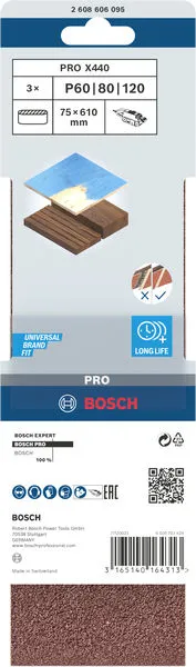 PRO X440 brusna traka, 75×610 mm, G60, G80, G100, 3 kom. 2608606095