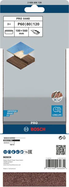 PRO X440 brusna traka 100×560 mm, G60, G80, G100, 3 kom 2608606128