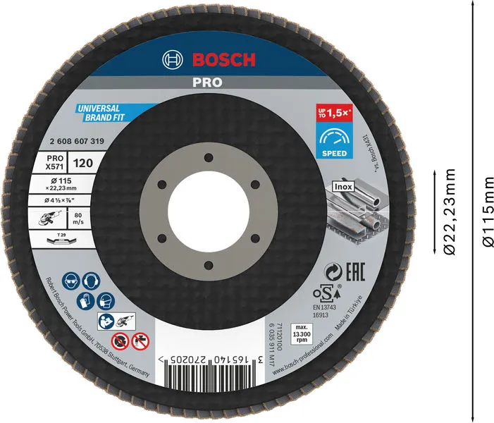 PRO X571 lamelna brusna ploča pod uglom 115 mm, G120 2608607319
