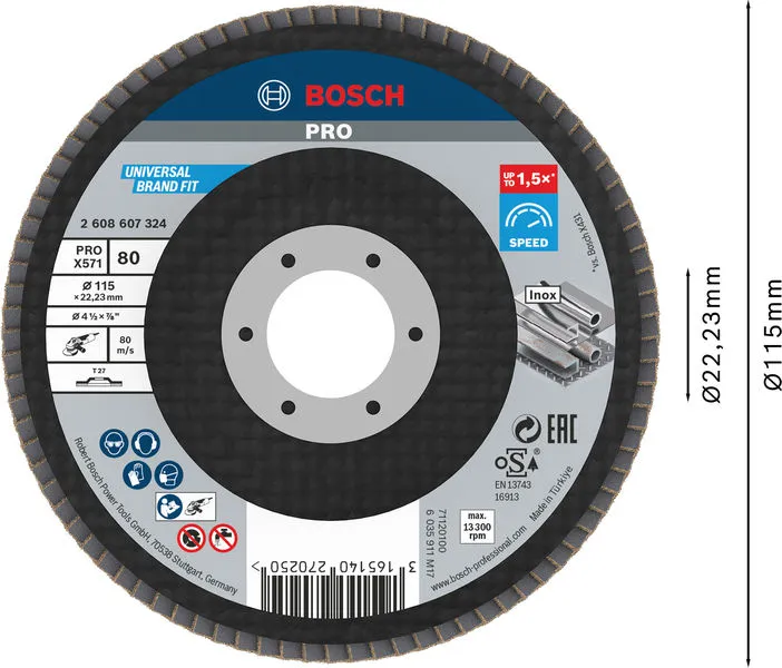 PRO X571 lamelna brusna ploča ravan 115 mm, G80 2608607324