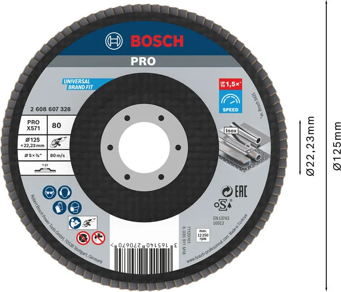 PRO X571 lamelna brusna ploča ravan 125 mm, G80 2608607328