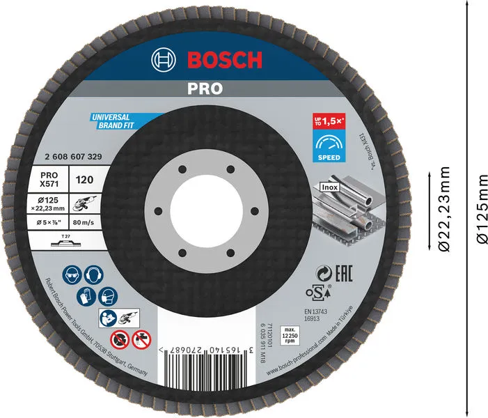 PRO X571 lamelna brusna ploča, ravan, 125 mm, G120 2608607329