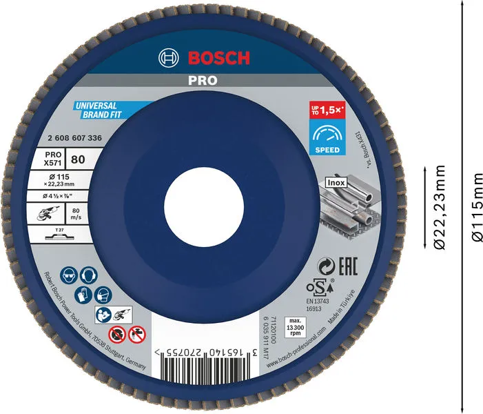 PRO X571 lamelna brusna ploča ravan 115 mm, G80 2608607336