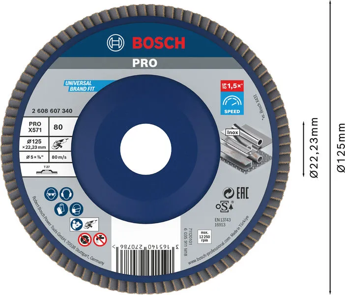 PRO X571 lamelna brusna ploča ravan 125 mm, G80 2608607340